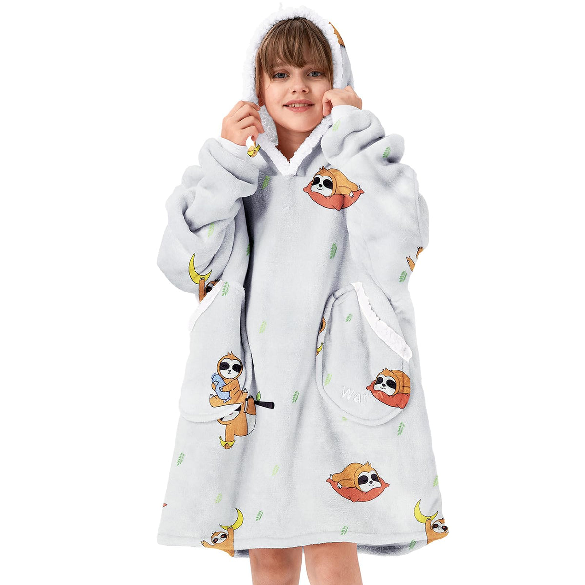 American Trends Blanket Hoodie For Girls Wearable Blanket For Kids Oversized Hoodie Sherpa Hooded Sweatshirt Solth New