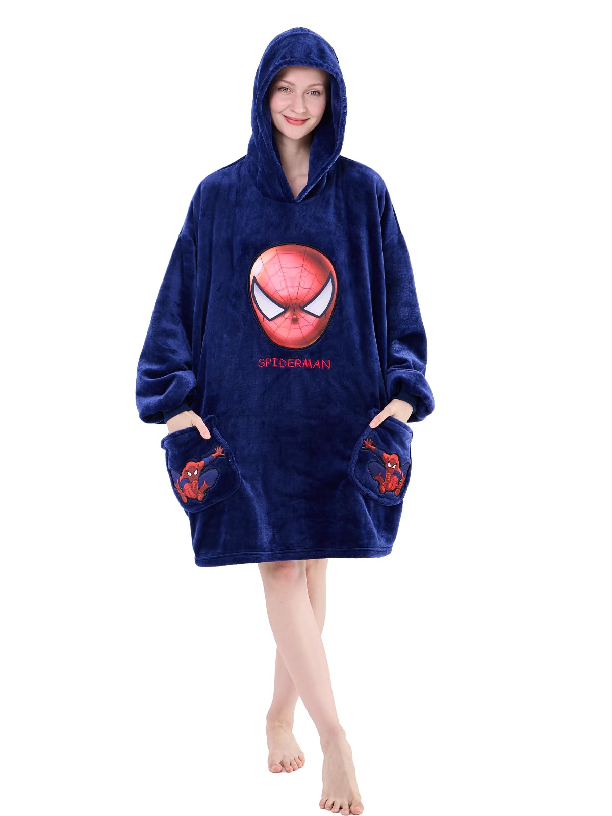 Newcosplay Wearable Blanket Hoodie Plush Cozy Oversized Sweatshirt With Pocket For Adult (Blue Two Pockets, Adult)