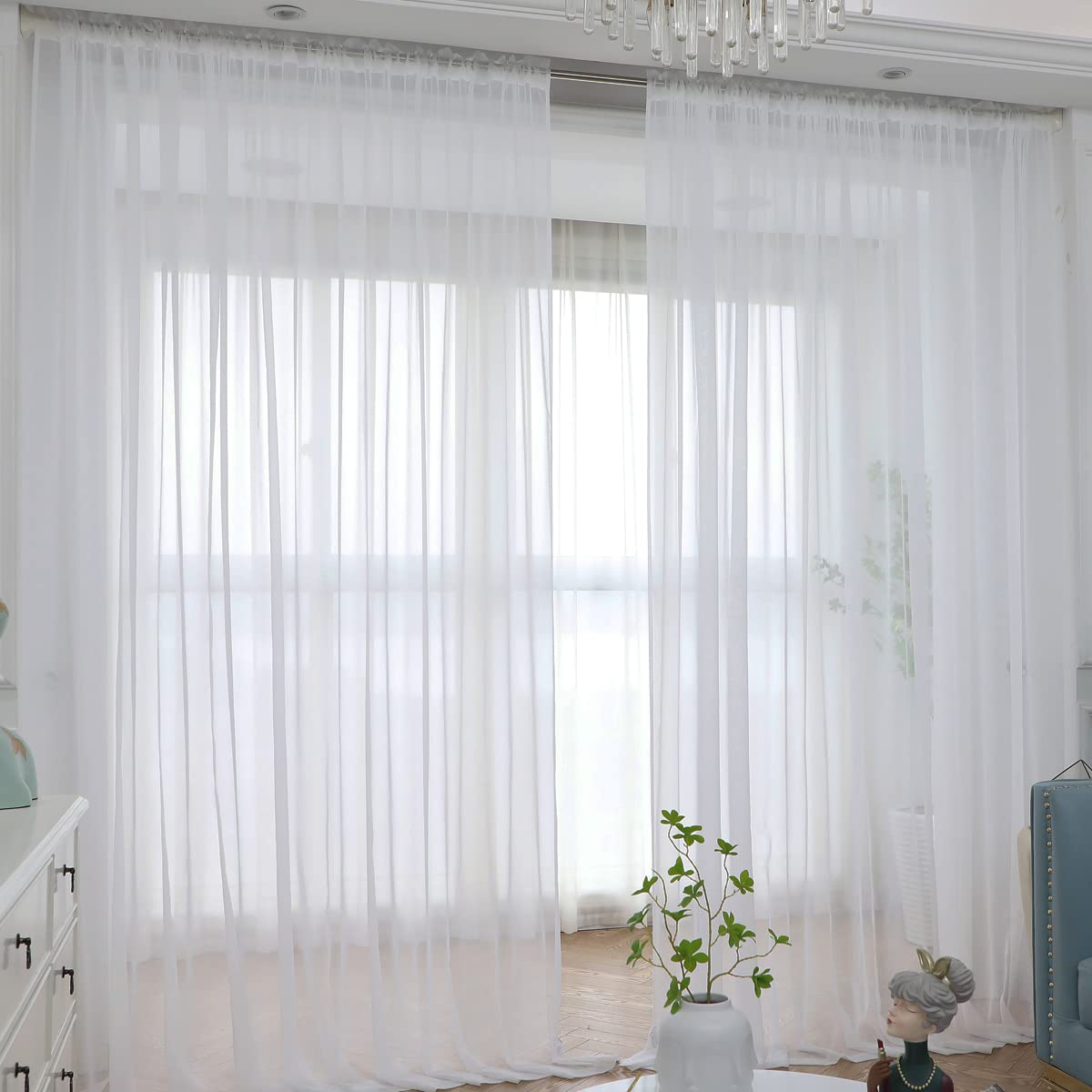 Window Ivory Sheer Curtains 108 Inches Long 2 Panels Sheer Curtain Basic Rod Pocket Panel For Bedroom Children Living Room Yard