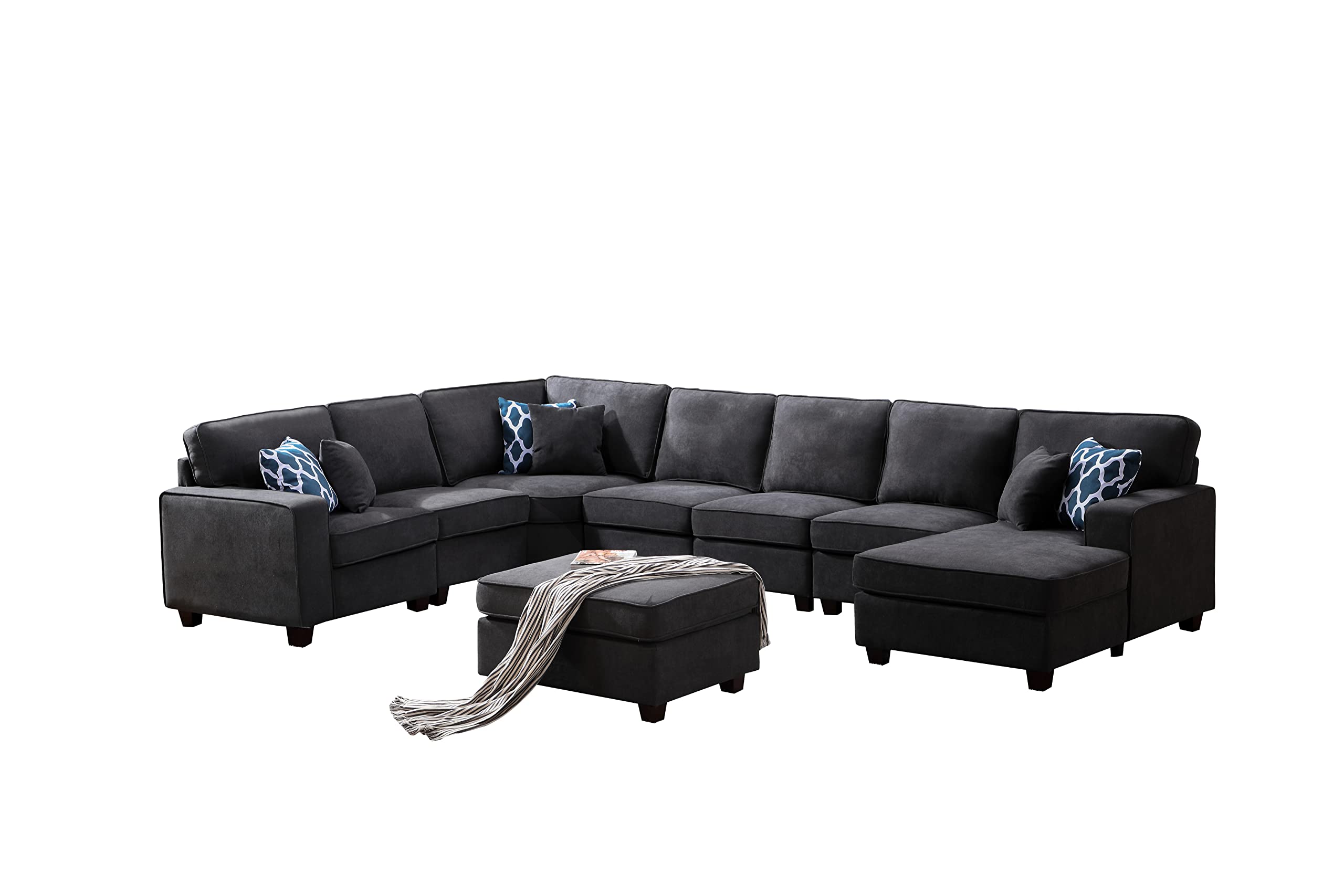 Lilola Home Jocelyn Dark Gray Woven 8Pc Modular L-Shape Sectional Sofa Chaise and Ottoman