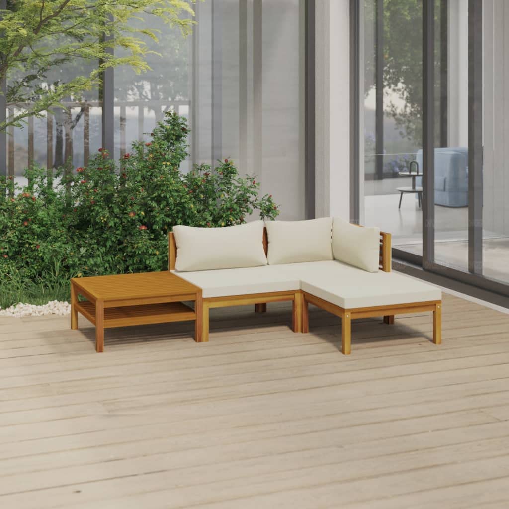 vidaXL Patio Lounge Set 4 Piece, Patio Furniture Set for Outdoor Garden, Sectional Sofa with Cushions, Corner Sofa, Retro Style, Solid Wood Acacia