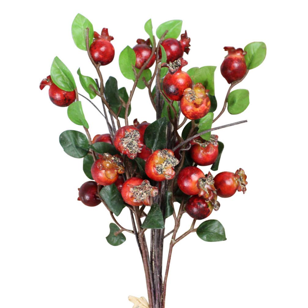 HEALLILY Group of 5 Pomegranate Berries Bouquet Floral Artificial Flowers Pomegranate Berries Branches Artificial Rosehip Berrie