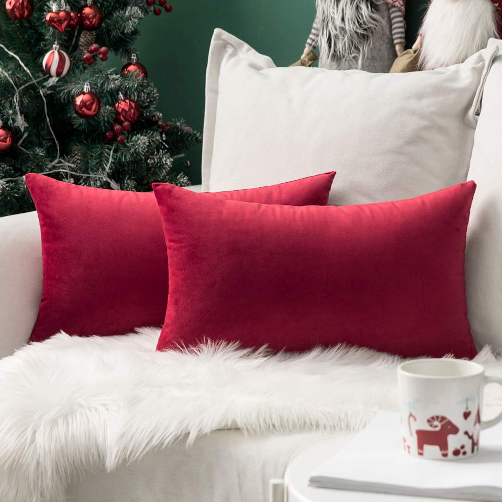 Miulee Pack Of 2 Velvet Pillow Covers Decorative Square Pillowcase Soft Solid Christmas Cushion Case For Decor Sofa Bedroom Car