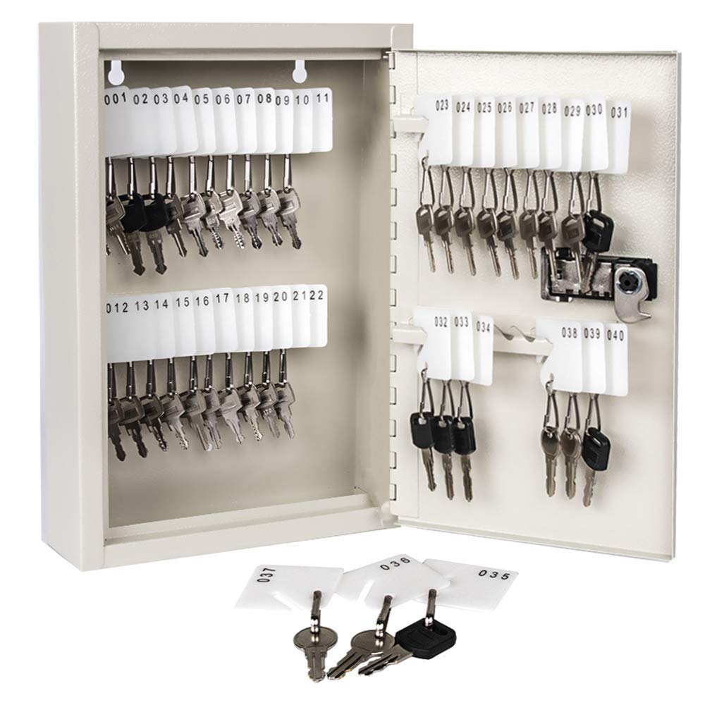 Kyodoled Key Storage Lock Box With Code,Locking Key Cabinet,40 Key Management Wall Mount With Combination Lock,Key Hooks & Tags