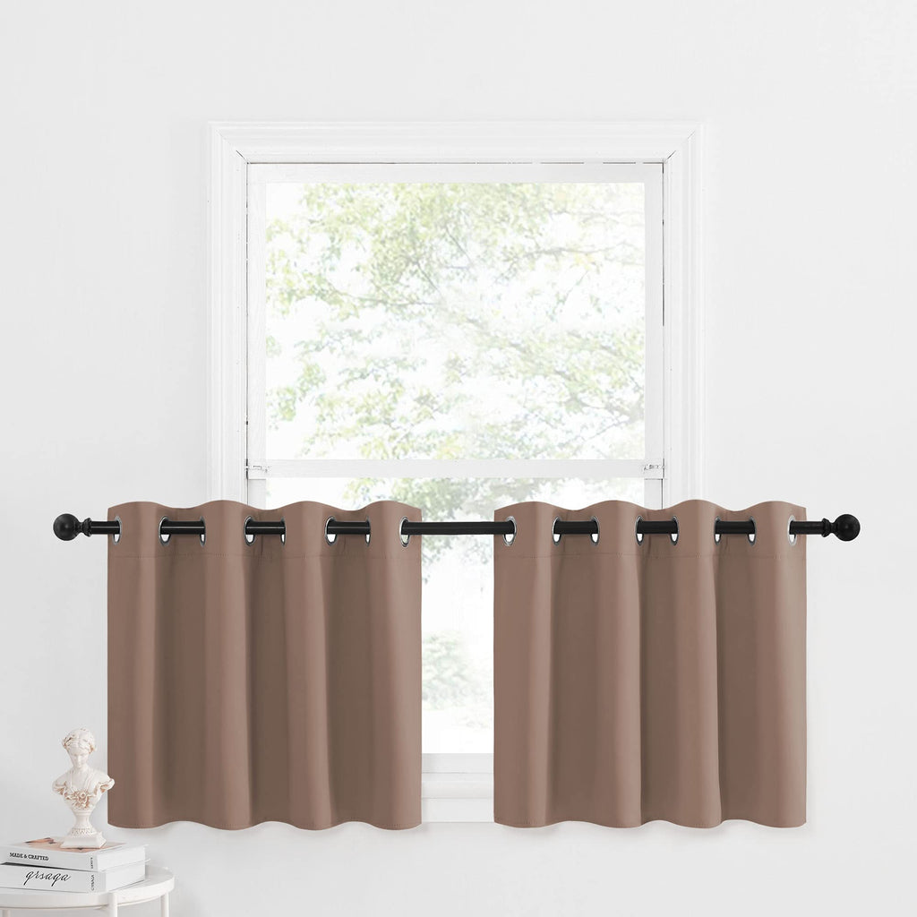 Nicetown Short Curtains Blackout Tiers Panels - Small Kichen Valances Thermal Insulated Light Reducing Window Treatment Tiers For Camper Rv (Cappuccino, 2 Pieces, 52W By 24L With 1.2 Inches Header)