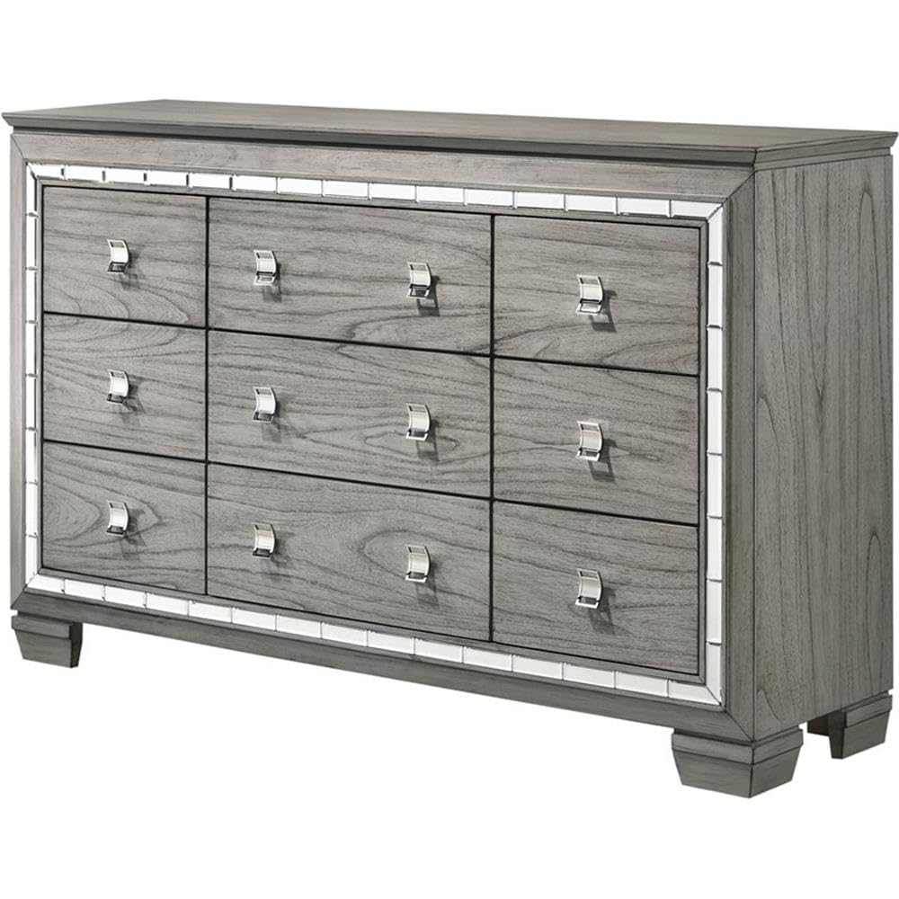 Acme Antares 9-Drawer Rectangular Wooden Dresser in Light Gray Oak