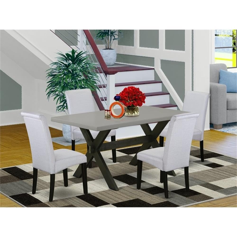 East West Furniture X696Ba105-5 5 Piece Dining Room Furniture Set Includes A Rectangle Dining Table With X-Legs And 4 Grey Linen Fabric Parsons Chairs, 36X60 Inch, Multi-Color