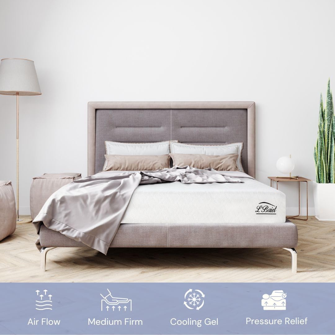 Lbaiet 10    Gel Memory Foam Mattress, Full Size/Bed In A Box/Medium Firm/Breathable Cooling-Gel Comfort Technology/Pressure Rel