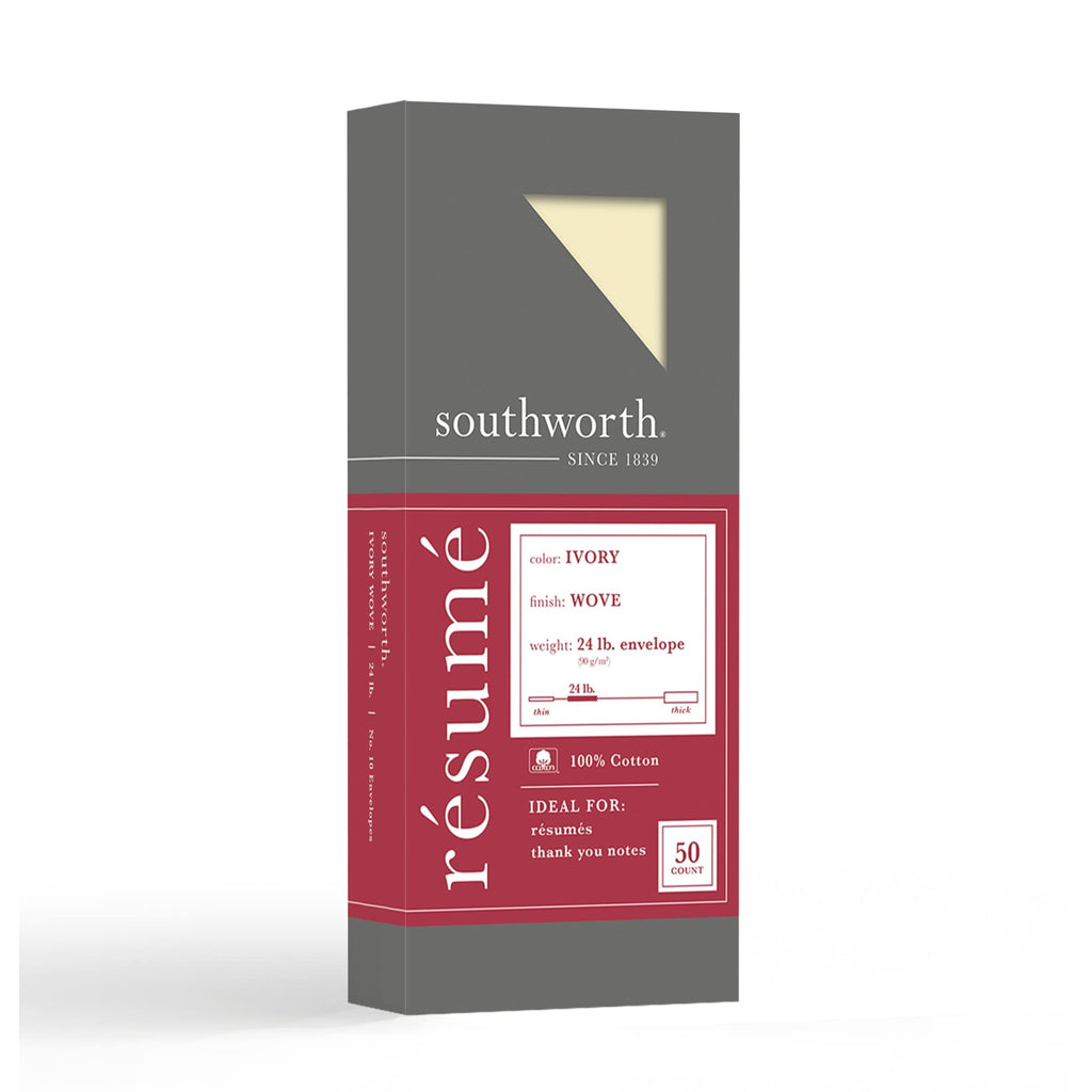 Southworth 100% Cotton & 100% Recycled Envelopes, 10 (4 1/8' X 9 1/2'), 24 Lb, Ivory, Pack Of 50