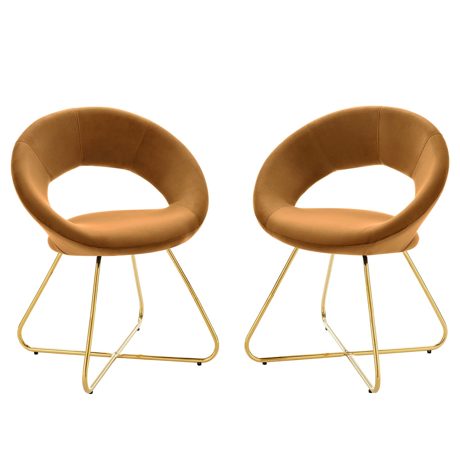 Modway Nouvelle 19&Quot; Velvet Dining Chairs In Gold/Cognac Brown (Set Of 2)
