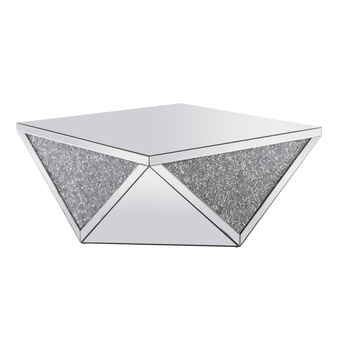 Elegant Decor Modern 38&quot; Square Polygonal Silver Crystal Mirrored Coffee Table