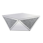 Elegant Decor Modern 38" Square Polygonal Silver Crystal Mirrored Coffee Table