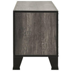 vidaXL Sturdy TV Stand in Gray: Industrial Style Metal and MDF Entertainment Unit with Mesh Doors and Cable Management Holes - for Living Room and Bedroom