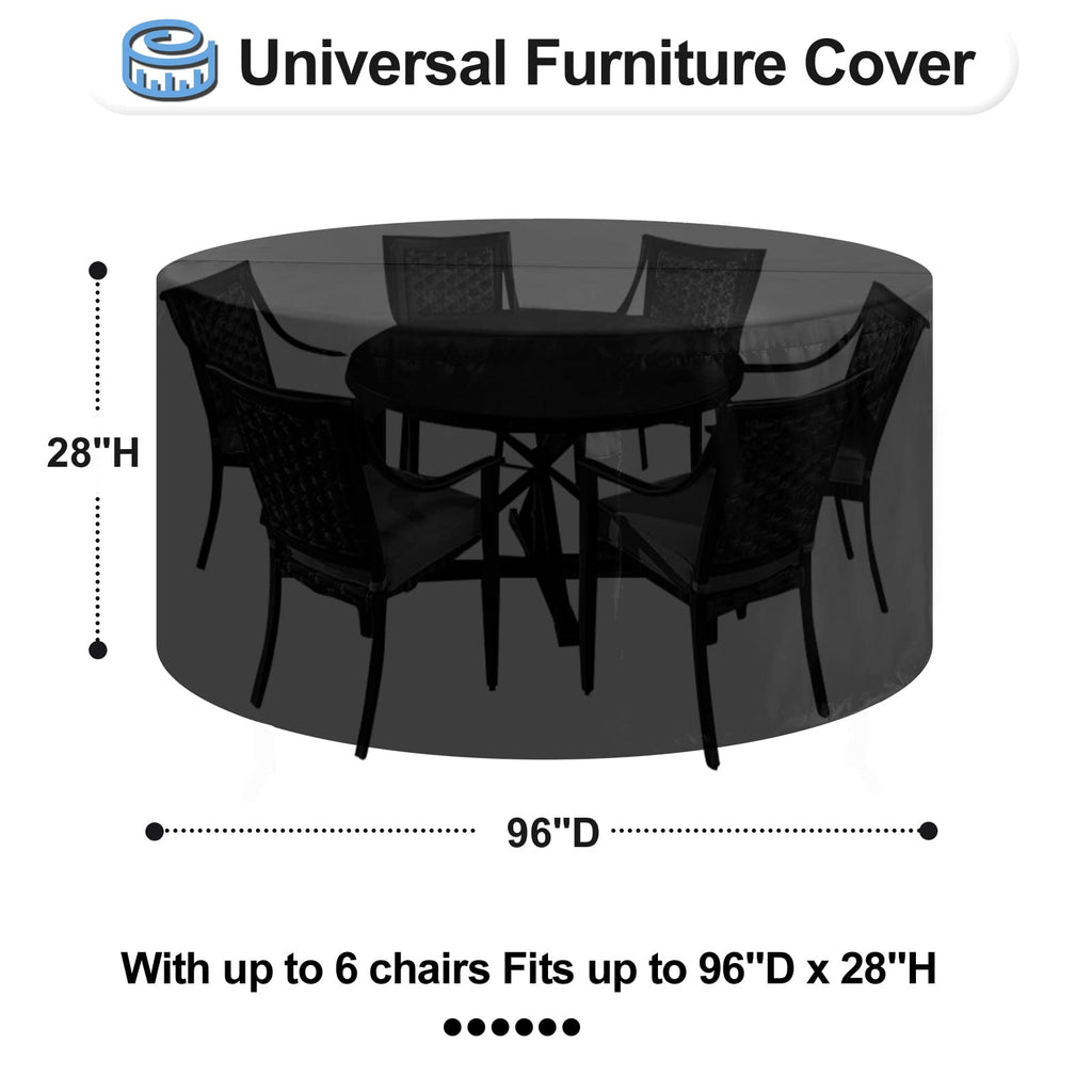 Outdoorlines Outdoor Waterproof Patio Table Furniture Set Covers - Round Couch Sectional Cover Outside Weatherproof Patio Furniture Covering For Deck, Lawn And Backyard 96' Dia X 28' H, Black