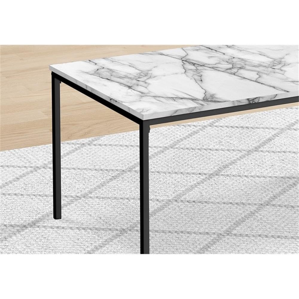 Monarch Specialties 7892p, 3pcs, Coffee, End, Black Metal, White Marble Look Laminate, Contemporary TABLE SET, 42&quot; L x 22&quot; W x 18&quot; H