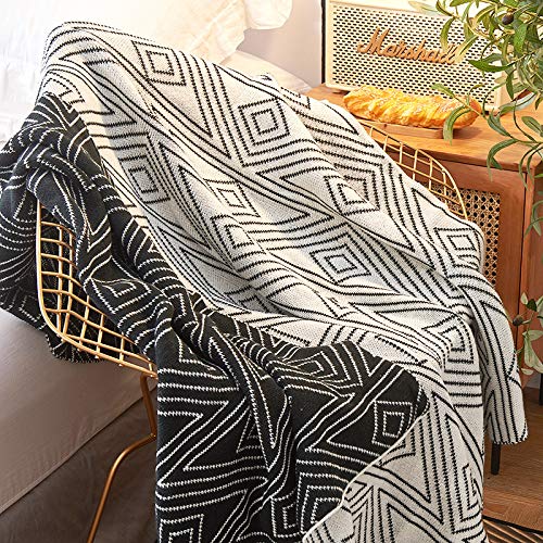 Black And White Throw Blankets Queen Size, Knitted Modern Patterned Throw Blanket, Soft Lightweight Woven Throw Blanket For Sofa