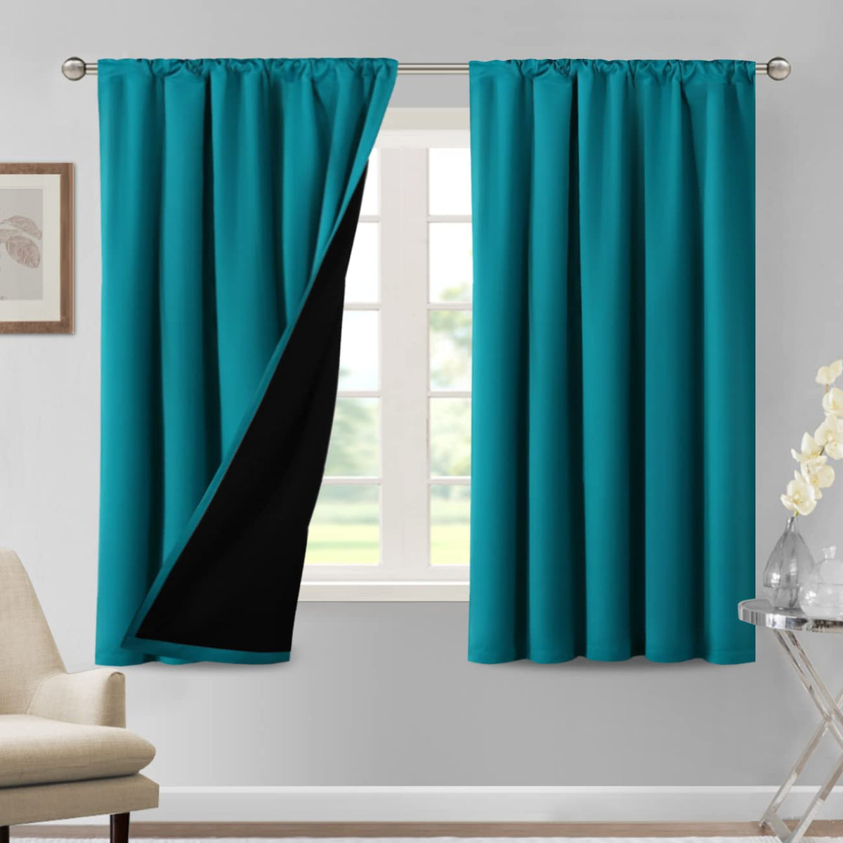 H.Versailtex 100% Blackout Curtains For Bedroom Thermal Insulated Blackout Curtains For Living Room 63 Inches Long Rod Pocket Cu
