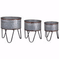 Benzara Galvanized Sheet Planter Tubs, Iron Powder Coated Hairpin Legs, Set of 3, Gray, Black