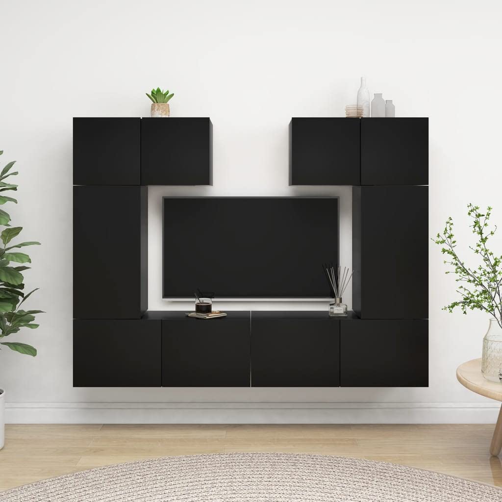 vidaXL TV Cabinet Set 6 Piece Home Living Room Furniture TV Stand HiFi Stereo Cabinet Media Unit Entertainment Center Black Engineered Wood