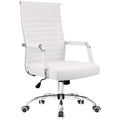 Kaimeng Ribbed Office Desk Mid Back Computer Chair Height Adjustable Conference Executive Task Swivel Pu Leather (White)