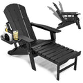 NAVINE Adjustable Adirondack Chair with Retractable Ottoman, HDPE Folding Adirondack Chair with Cup Holder, All Weather Fire Pit