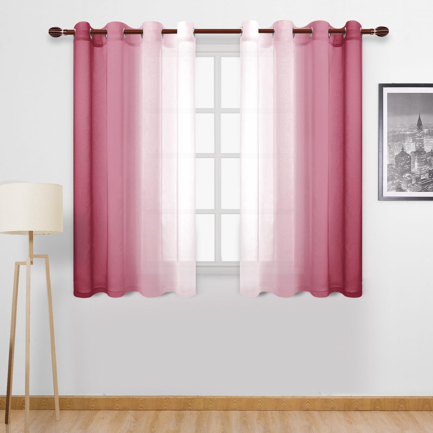Dwcn Ombre Sheer Curtains - Faux Linen Semi Voile Grommet Top Gradient Curtains For Bedroom And Living Room, Set Of 2 Window Cur