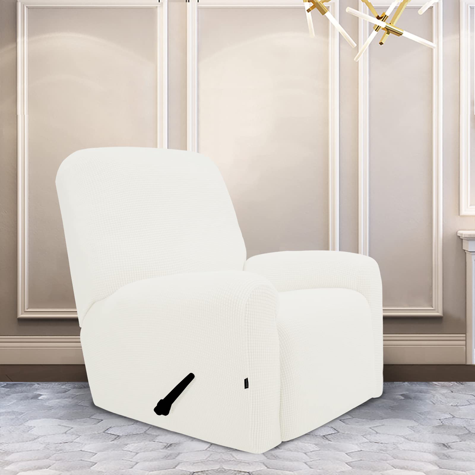 Purefit Stretch Recliner Sofa Slipcover With Pocket – Spandex Jacquard Non Slip Soft Couch Sofa Cover, Washable Furniture Protector With Elastic Bottom For Kids (Recliner, Cream)