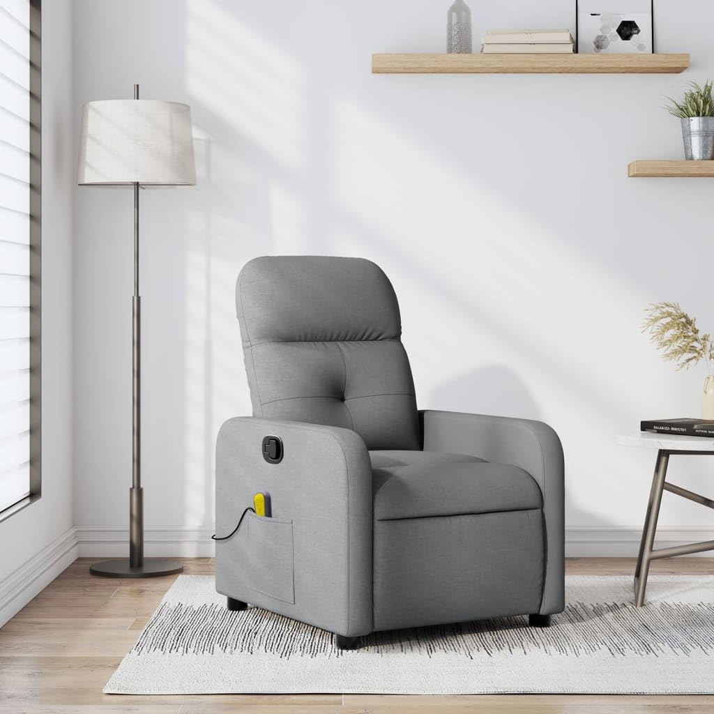 vidaXL Light Gray Fabric Massage Recliner Chair - 6-Point Vibration, Manually Adjustable Backrest & Footrest for Living Room/Office