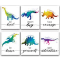 SUUURA-OO Dinosaur Bedroom Cool Watercolor Inspirational Words Woodland Art Prints Set of 6 (8X10), lovely Roar Name Word Wall A