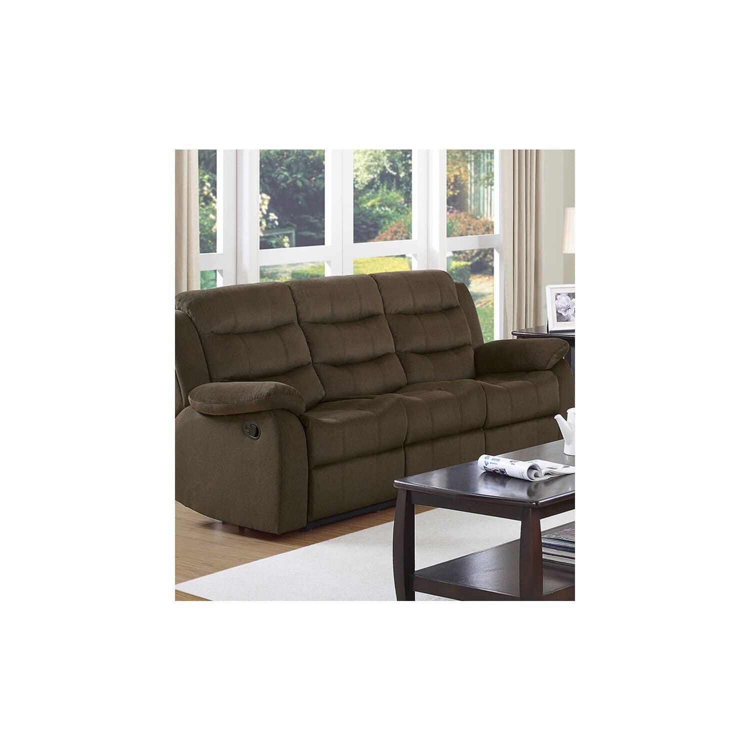 Benjara Benzara Fabric Upholstered Recliner Sofa, Brown,