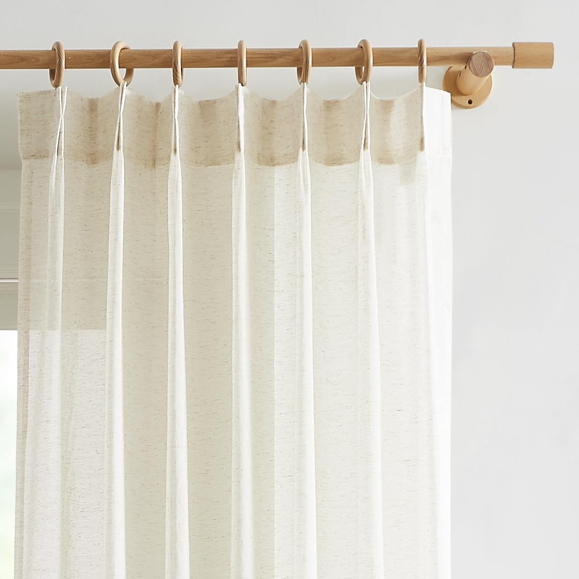 FMFUNCTEX Linen Sheer Pinch Pleated Curtains for Bedroom, Linen Flax Beige 63 Inch Length Sheer Curtain Panels for Living Room, 