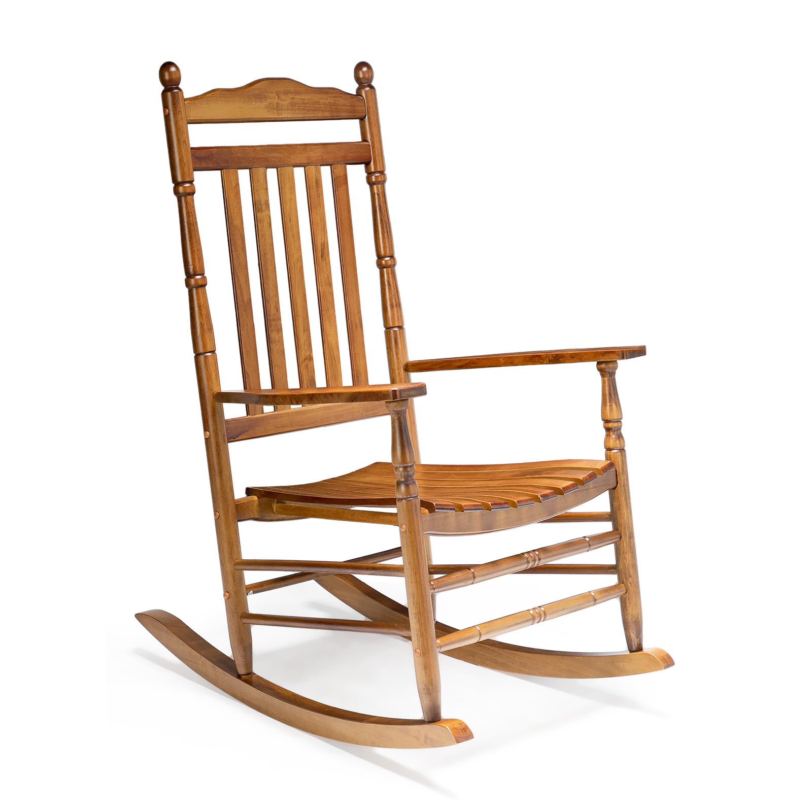 Vingli Wood Rocking Chair Outdoor With 450 Lbs Support Relaxing Rocker Solid Wood High Back Seat Reclining Seat For Deck, Garden, Backyard, Porch, Indoor Or Outdoor Use, Teak