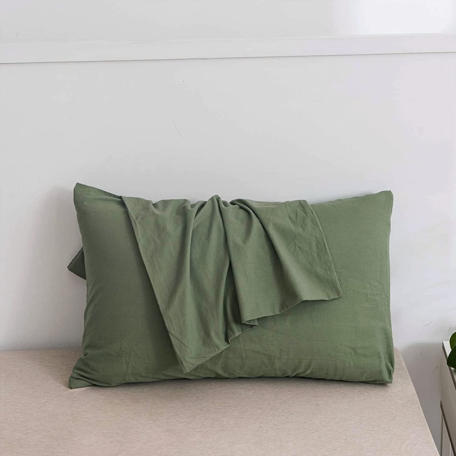 Jellymoni Pillowcases King Set Of 2 Cotton Envelope Pillow Covers Green 20  36In Bed Pillow Cases 100% Washed Cotton Soft Breath