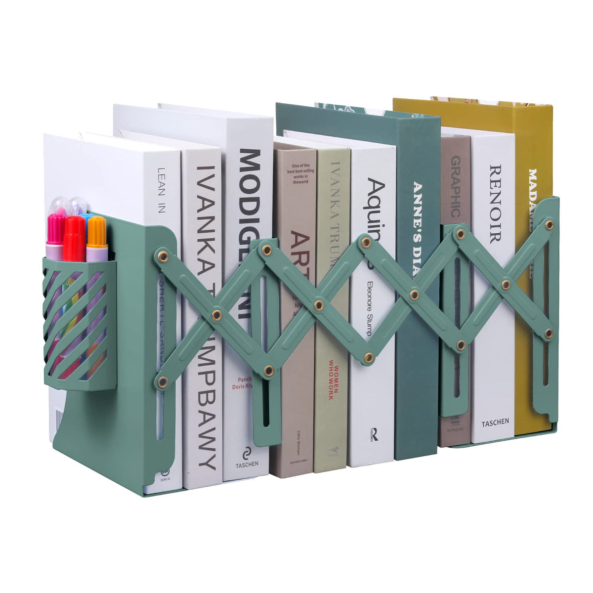 Msdada Adjustable Bookends, Bookends For Heavy Book, Expandable Book Organizer With Pen Holder For Office, School, Libraries, Ex