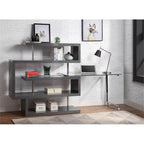 Acme Buck II Glass Top Writing Desk in Chrome and Gray High Gloss