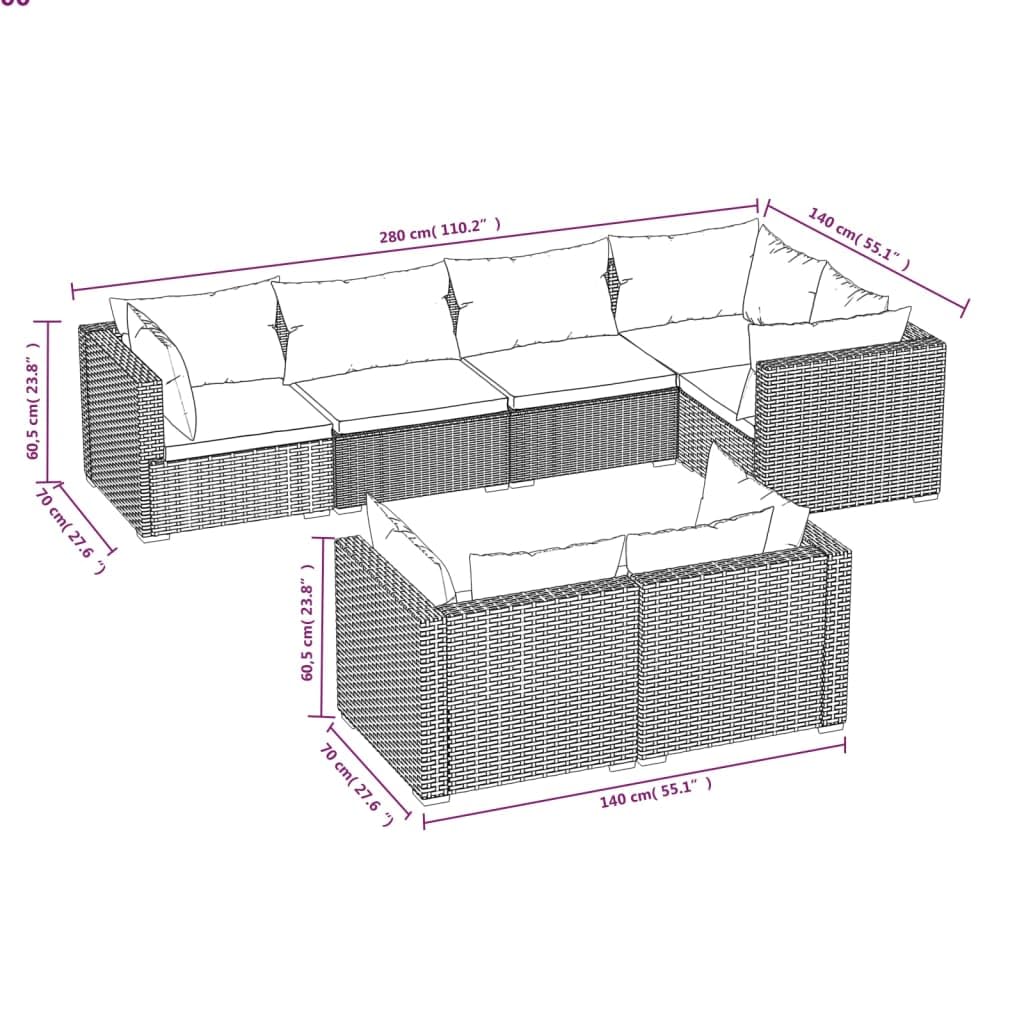 vidaXL 7 Piece Patio Lounge Set - Stylish and Durable Outdoor Furniture with Cushions, Black Poly Rattan Design, Ideal for Garden