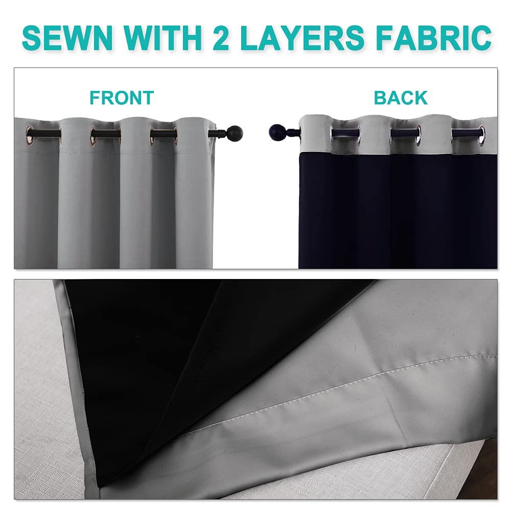 Nicetown Silver Grey 100% Blackout Curtains With Black Liners, Thermal Insulated Full Blackout 2-Layer Curtains, Energy Efficien