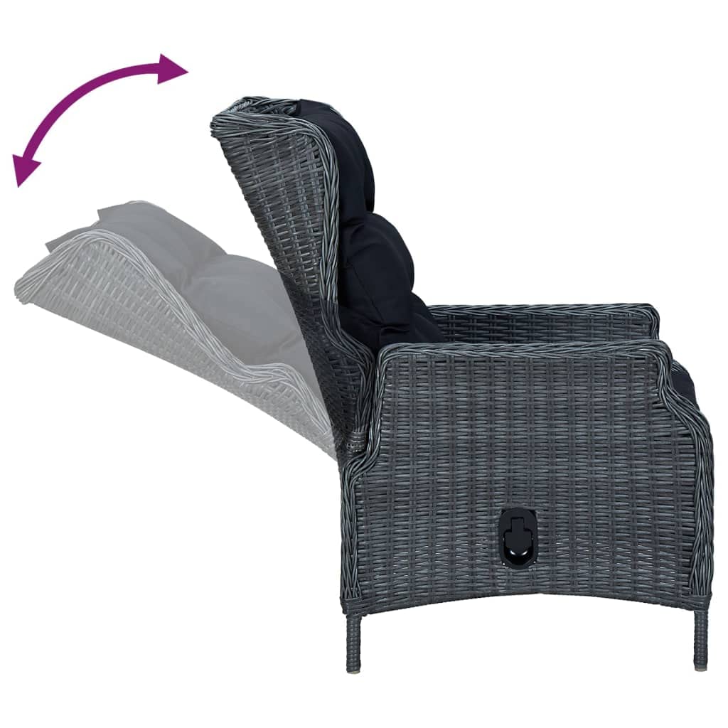 vidaXL Patio Dining Set 5 Piece – Dark Gray Poly Rattan, Adjustable Backrest Chairs, Tempered Glass Tabletop – Outdoor/Garden/Deck Furniture