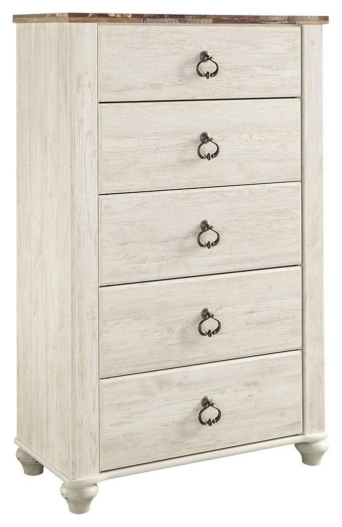 Signature Design by Ashley Willowton 5 Drawer Chest of Drawers, Two-tone Brown and Whitewash