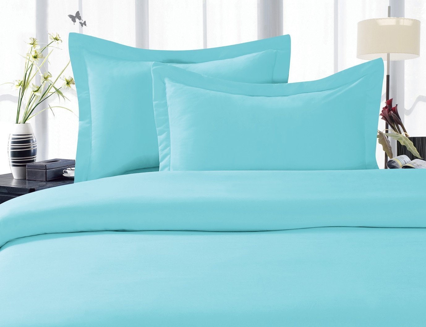 Elegant Comfort 1500 Premier Wrinkle,Fade And Stain Resistant 4-Piece Bed Sheet Set, Deep Pocket, Queen Aqua Blue