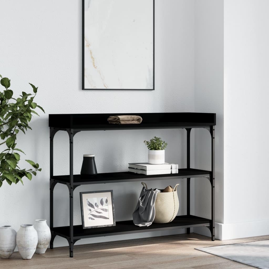 vidaXL Long Rectangular Console Table in Black, Engineered Wood and Metal Frame, Spacious Storage, Adjustable Feet for Stability, 39.4"x11.8"x31.5"