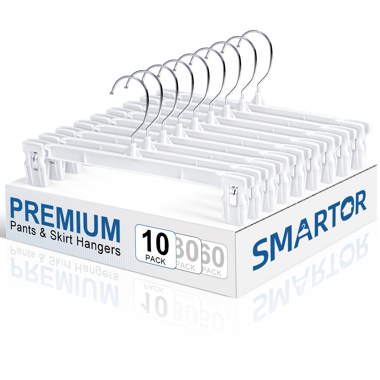 Smartor Skirt Hangers | Pants Hanger with Clips | 10 30 60 Pack Available | Space Saving| Durable| Strong Clips| Pant Hanger for