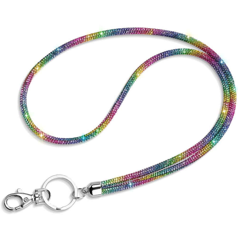 Id Card Holder Lanyard, Artscope 34.8' All Around Bling Crystal Neck Strap Lanyard Women'S Chain Id Badge Holder Necklace (Rain