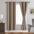 Jiuzhen Taupe Blackout Curtains With Tiebacks - Thermal Insulated, Light Blocking And Noise Reducing Grommet Curtains For Bedroom And Living Room, Set Of 2 Window Curtain Panels, 42 X 72 Inch Length