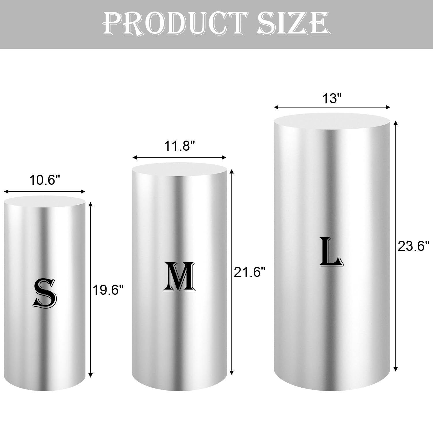 Saitimade Set Of 3 - Silver Cylinder Pedestal Stand Covers, Flexible Cylinder Stand Covers For Party, Wedding Or Birthday Event
