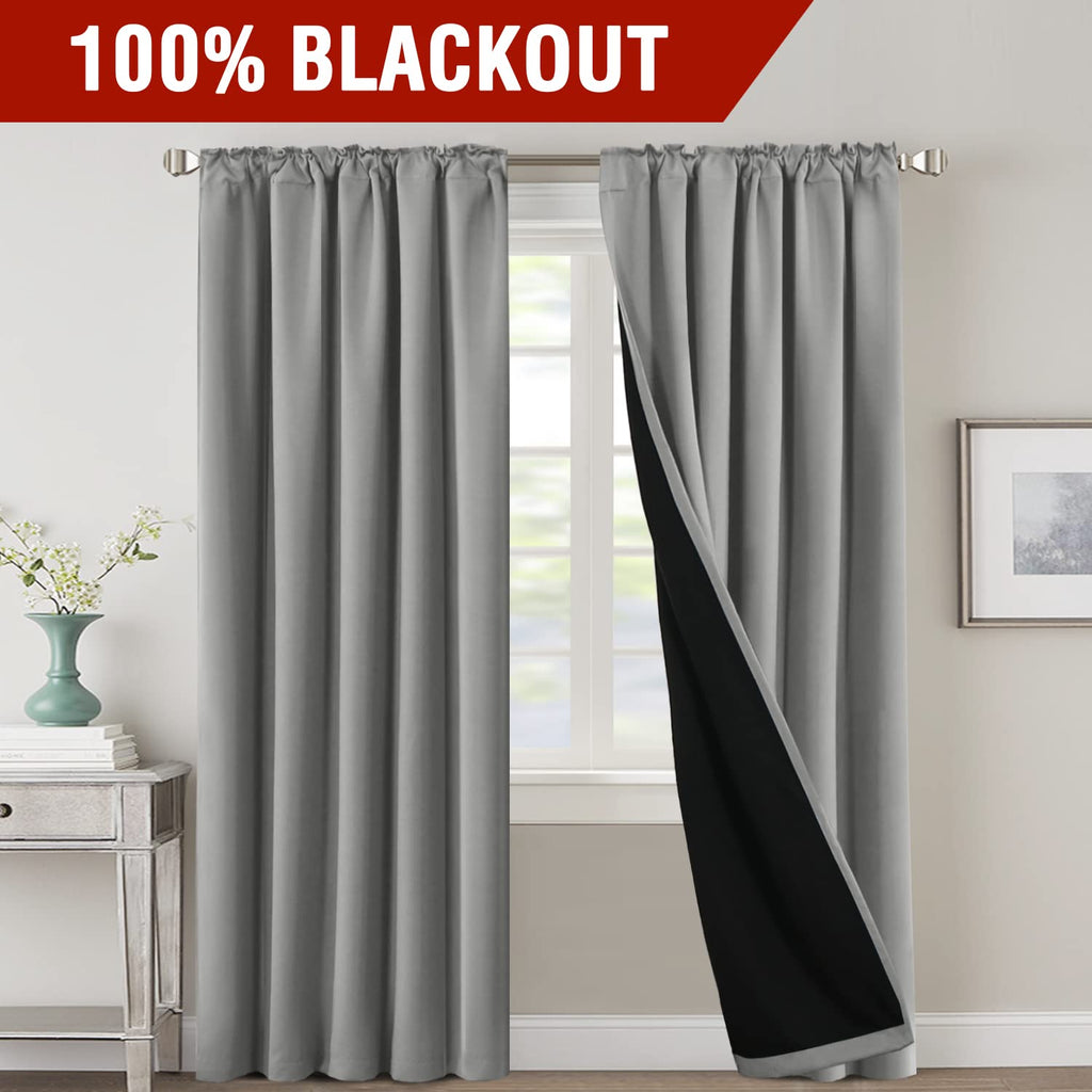 H.Versailtex 100% Blackout Curtains For Bedroom With Black Liner Full Room Darkening Curtains 96 Inches Long Thermal Insulated B