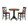 East West Furniture JAQU3-BLK-W 3 Piece Kitchen Counter Height Dining Table Set Contains a Round Wooden Table with Pedestal and 2 Dining Chairs, 36x36 Inch, Black & Cherry