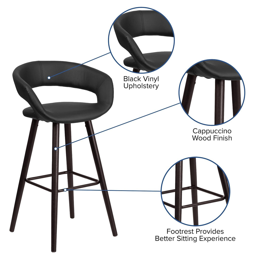 Flash Furniture Brynn Series 29'' High Contemporary Cappuccino Wood Barstool in Black Vinyl