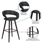 Flash Furniture Brynn Series 29'' High Contemporary Cappuccino Wood Barstool in Black Vinyl