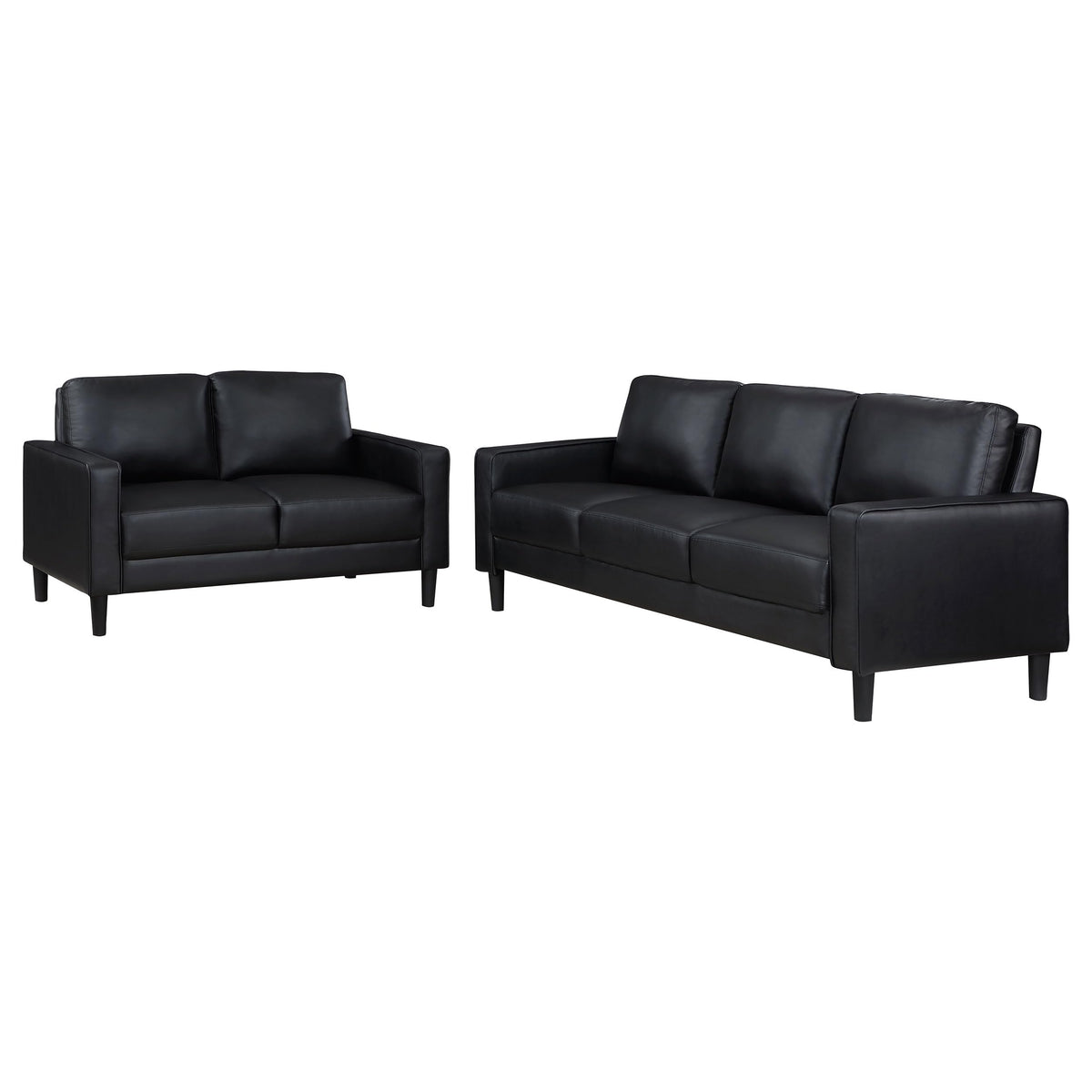 Coaster Home Furnishings Ruth 2-Piece Upholstered Track Arm Faux Leather Sofa Set Black